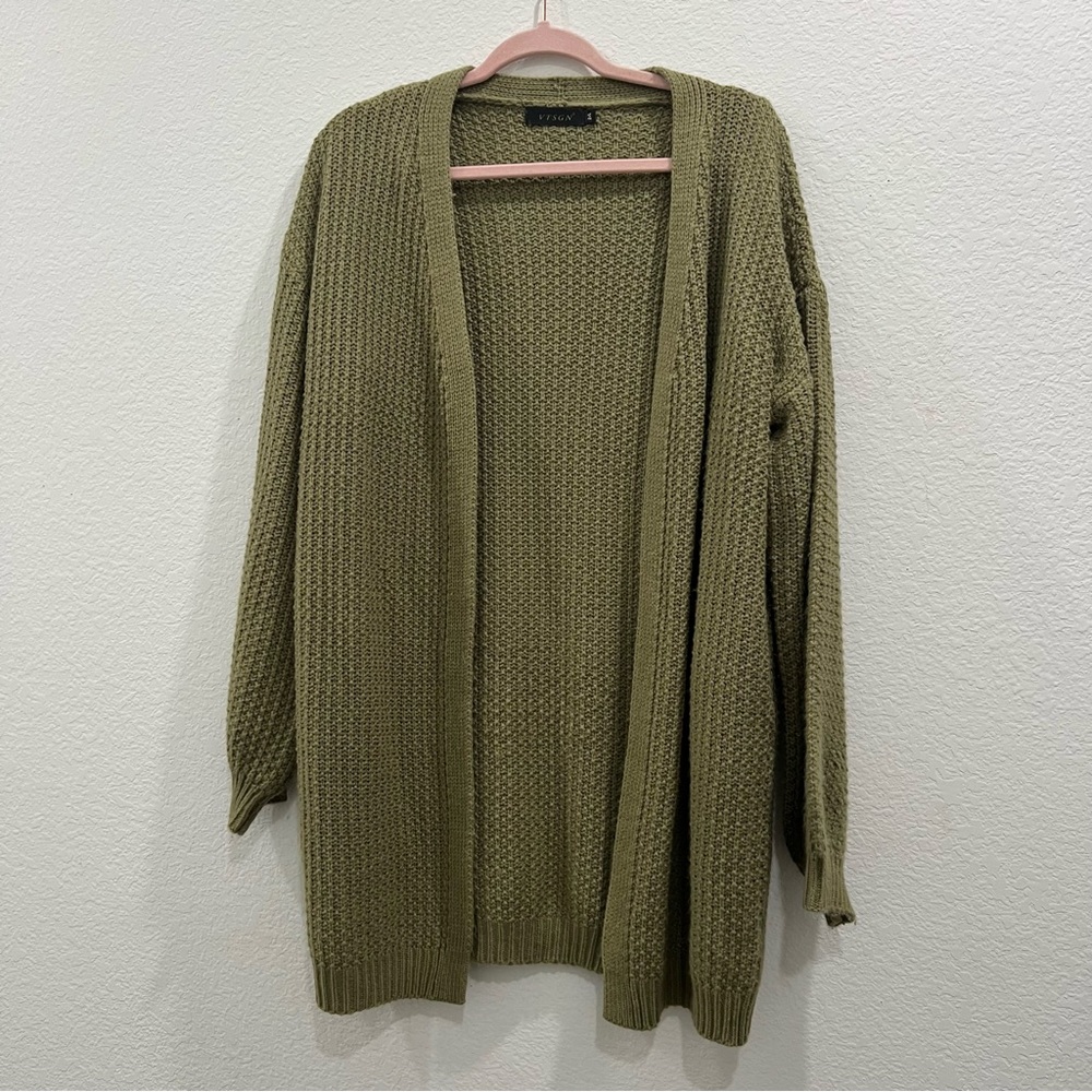 VTSGN open front long cardigan with hidden‎ pockets in light olive green, sage M